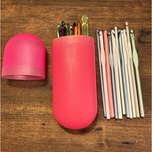 Crochet Hook Bundle Includes 23 Crochet Hooks and Pink Crochet Hook Container